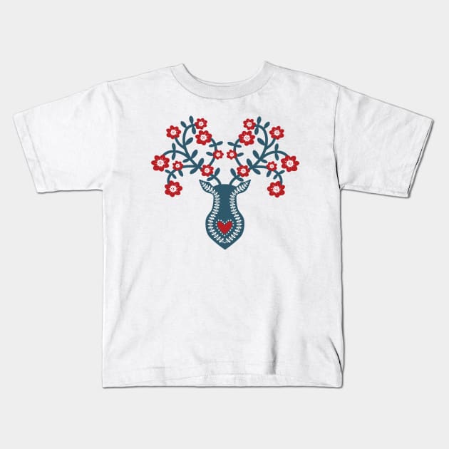 Deer Trophy Boho Floral Antlers Kids T-Shirt by Blue Planet Boutique